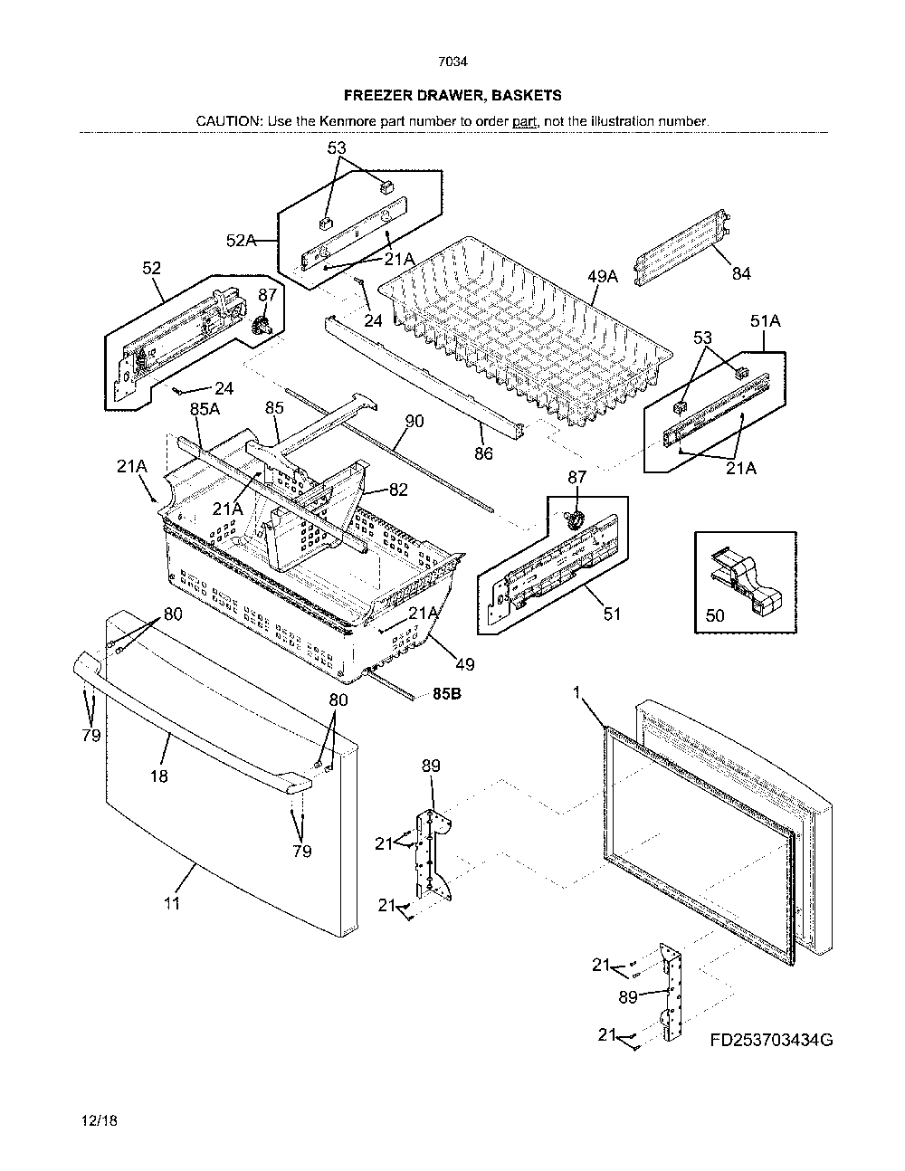 Freezer door Diagram and Parts List for 2537034241H  Kenmore Refrigerator