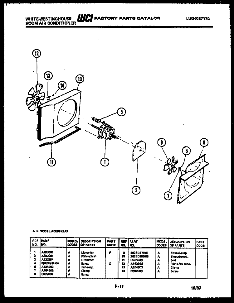 AIR HANDLING PARTS Diagram and Parts List for AC053K7A2  Frigidaire Air Conditioner