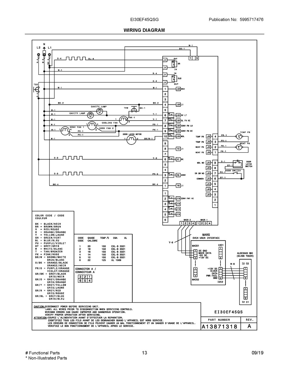Wiring Diagram Diagram and Parts List for EI30EF45QSG  Frigidaire Range