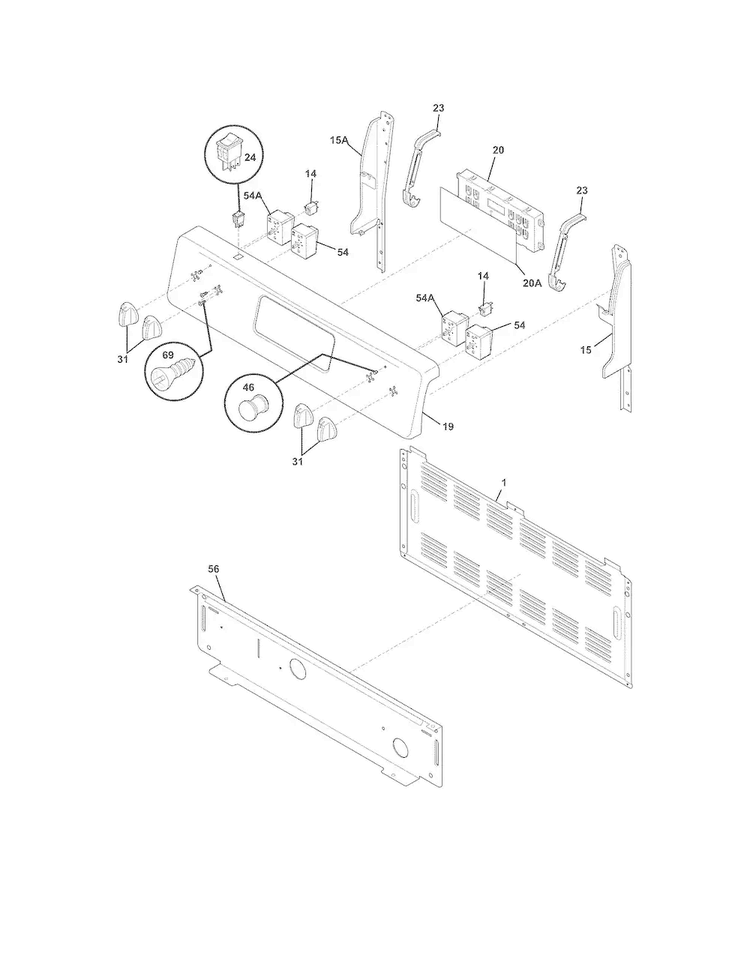 Backguard Diagram and Parts List for FFEF3015LSM  Frigidaire Range