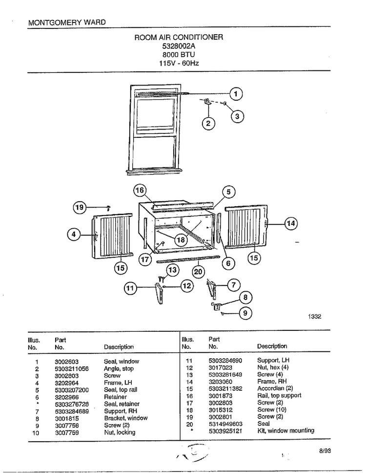 Room Air Conditioner Page 6 Diagram and Parts List for 4328002A  Frigidaire Air Conditioner