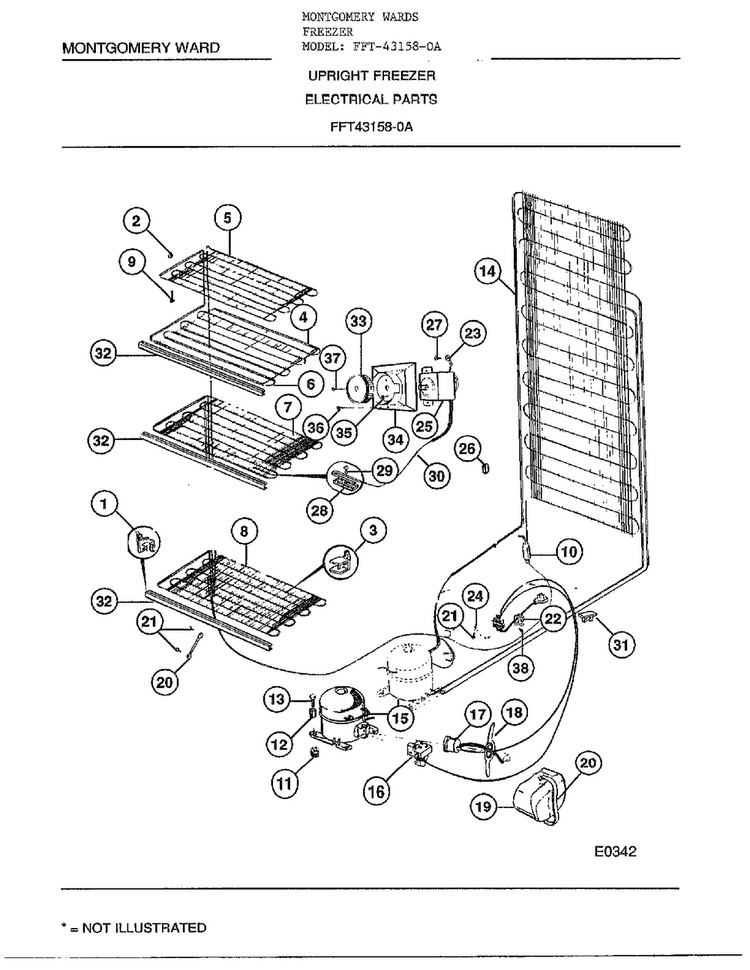 Electrical Parts Diagram and Parts List for 43158-OA  Frigidaire Freezer