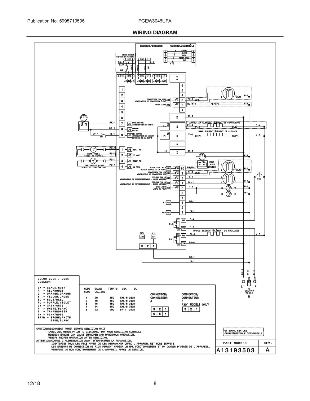Wiring Diagram Diagram and Parts List for FGEW3046UFA  Frigidaire Wall Oven