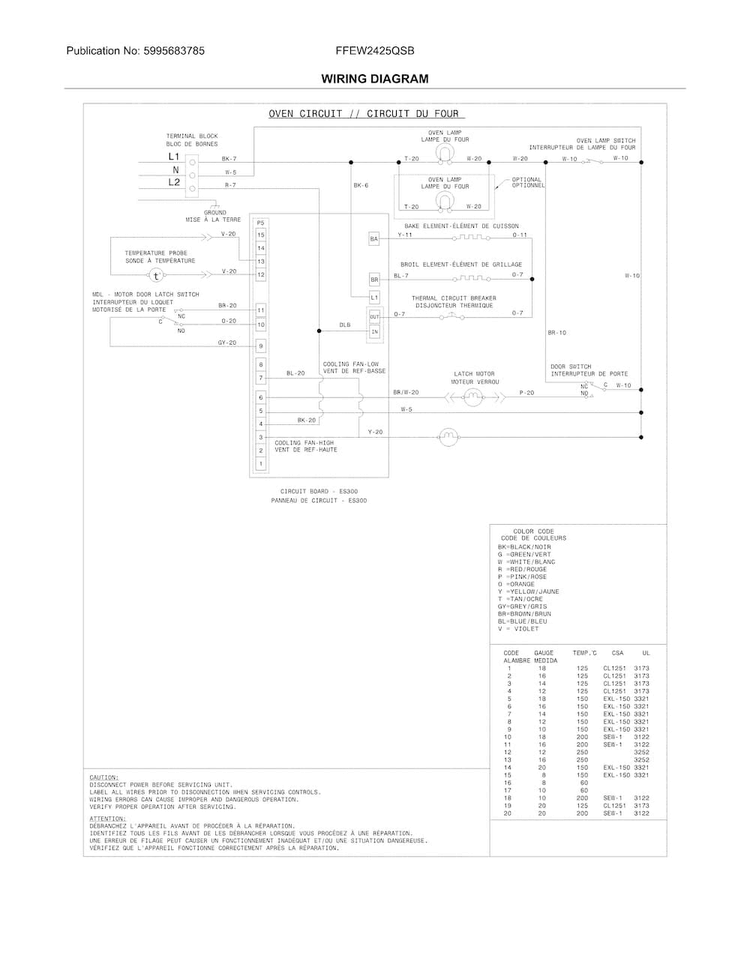 Wiring Diagram Diagram and Parts List for FFEW2425QSB  Frigidaire Wall Oven