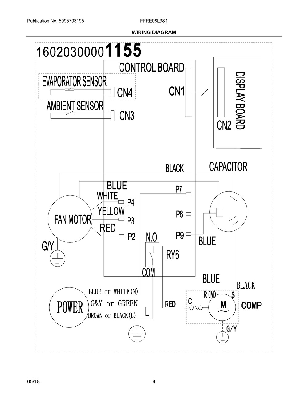 Wiring Diagram Diagram and Parts List for FFRE08L3S16  Frigidaire Air Conditioner