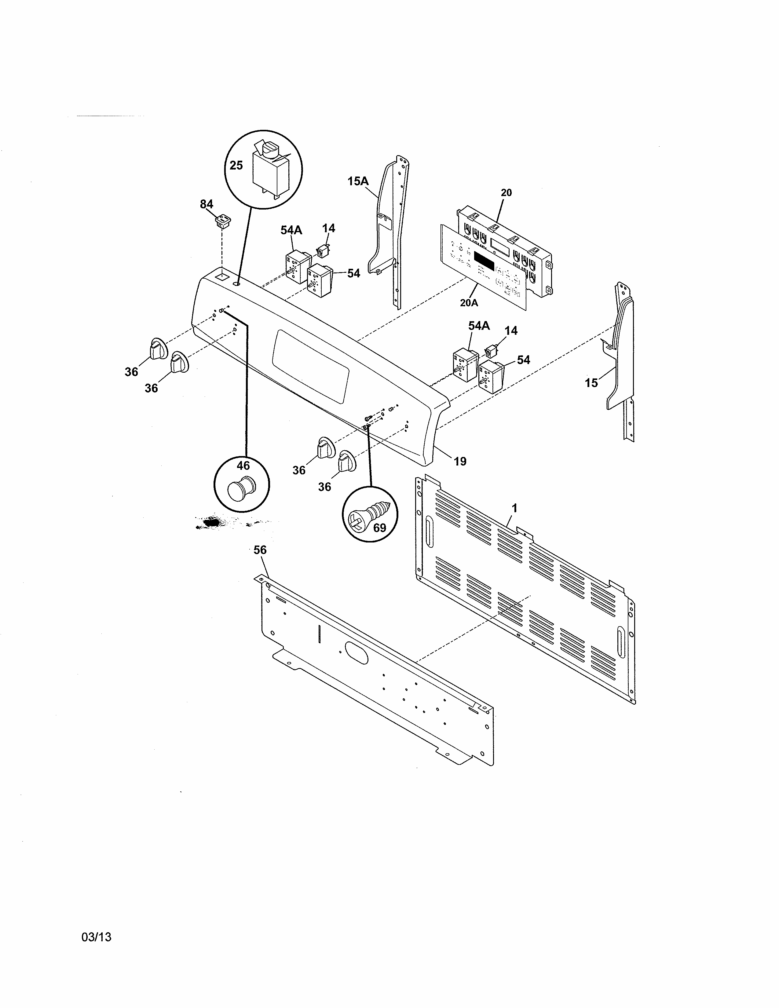 Backguard Diagram and Parts List for 970598434  Kenmore Range