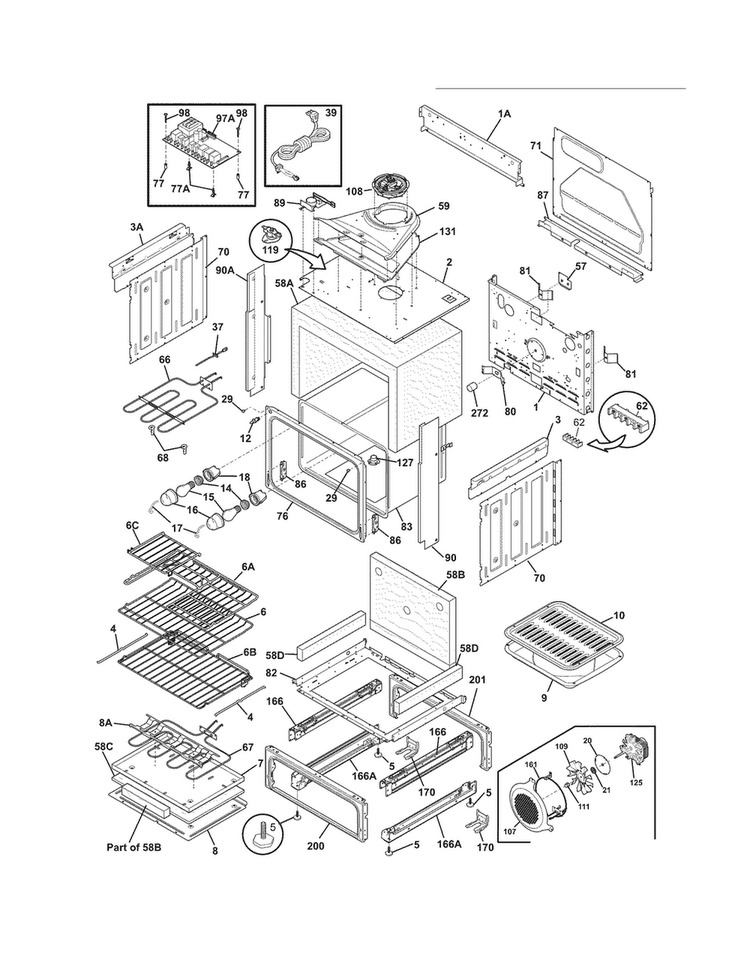 Body Diagram and Parts List for CGES3065KW5  Frigidaire Range