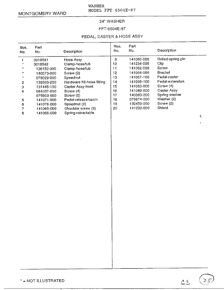 Pedal, Caster And Hose Assy Page 2 Diagram and Parts List for 6504E-87  Frigidaire Washer