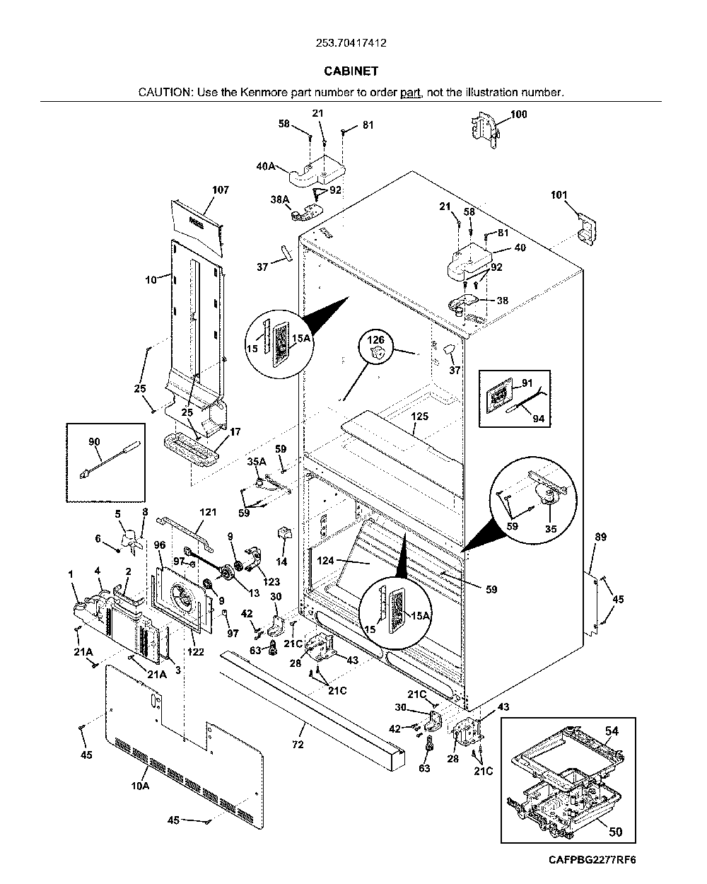 Cabinet Diagram and Parts List for 25370417412  Kenmore Refrigerator