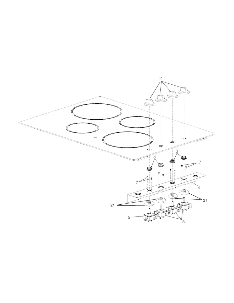 Controls Diagram and Parts List for FFEC3225MW  Frigidaire Cooktop