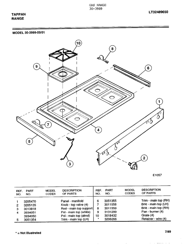 Gas Range Page 3 Diagram and Parts List for 30-3989  Frigidaire Range