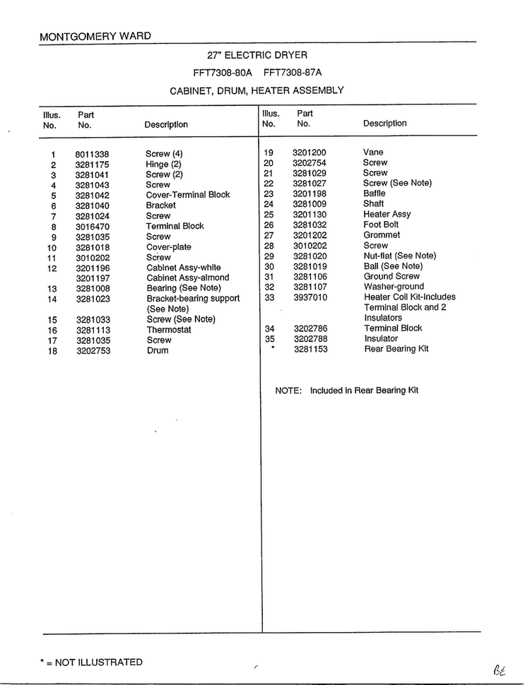 Cabinet-drum-heater Assembly Page 2 Diagram and Parts List for 7308A  Frigidaire Dryer