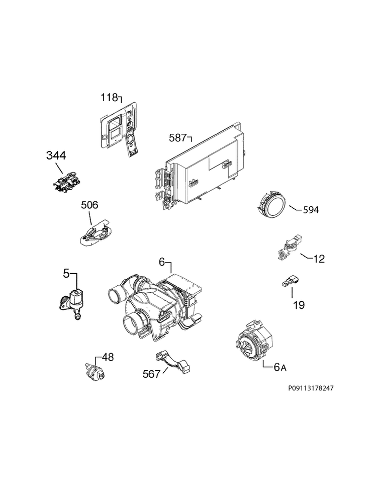 Electrical Parts Diagram and Parts List for EW24ID70QT3A  Electrolux Dishwasher