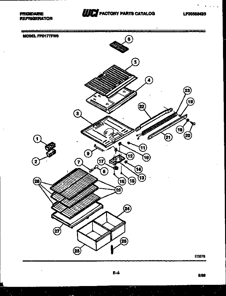 SHELVES AND SUPPORTS Diagram and Parts List for FPD17TFA0  Frigidaire Refrigerator