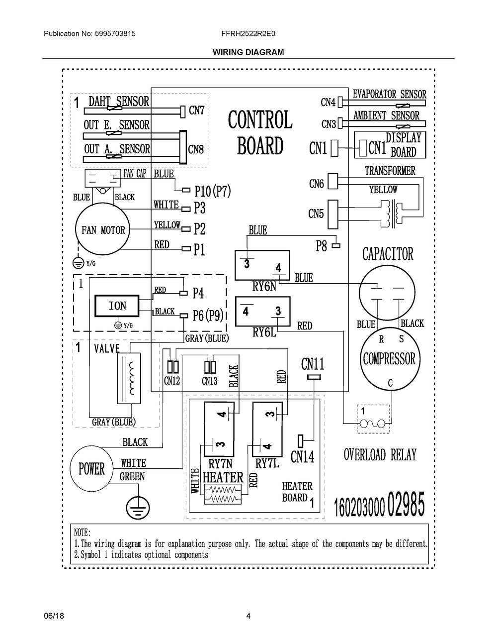 Wiring Diagram Diagram and Parts List for FFRH2522R2E0  Frigidaire Air Conditioner