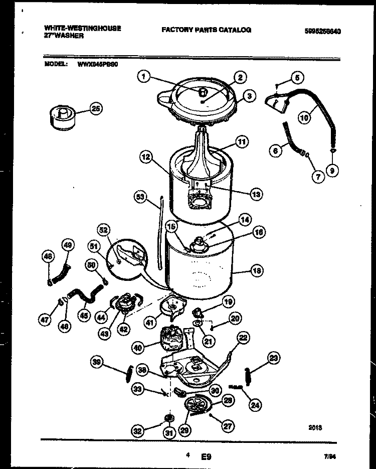 TUB DETAIL Diagram and Parts List for WWX645PBS0  Frigidaire Washer