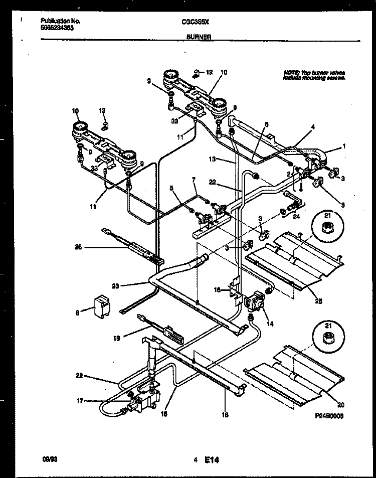BURNER PARTS Diagram and Parts List for CGC3S5WXG  Gibson Range