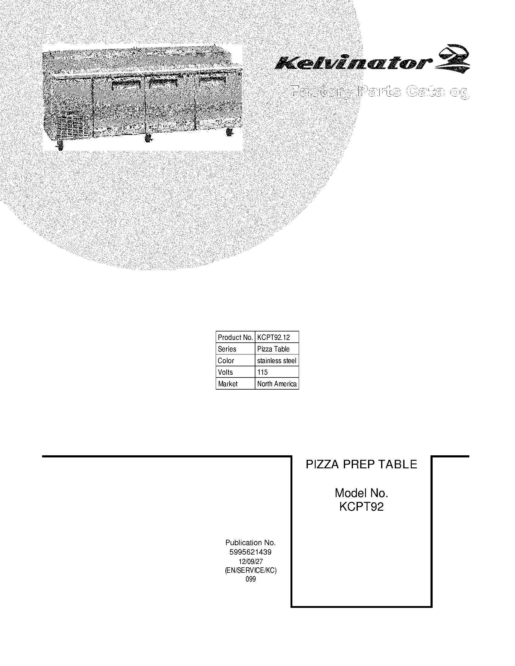 01 - COVER Diagram and Parts List for KCPT92-12  Frigidaire Miscellaneous