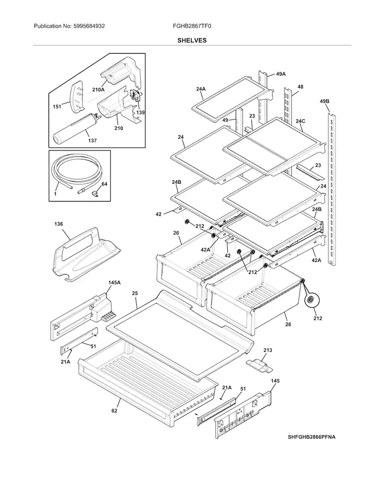 Shelves Diagram and Parts List for FGHB2867TF0  Frigidaire Refrigerator