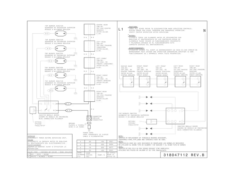 Wiring Diagram Diagram and Parts List for FGGC3645QBB  Frigidaire Cooktop