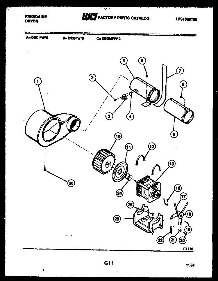 MOTOR AND BLOWER PARTS Diagram and Parts List for DECIFH0  Frigidaire Dryer