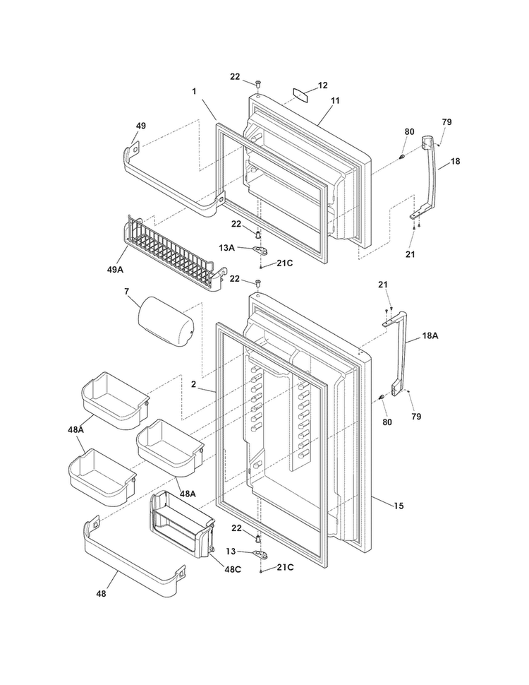Doors Diagram and Parts List for FPUI1888PF0  Frigidaire Refrigerator