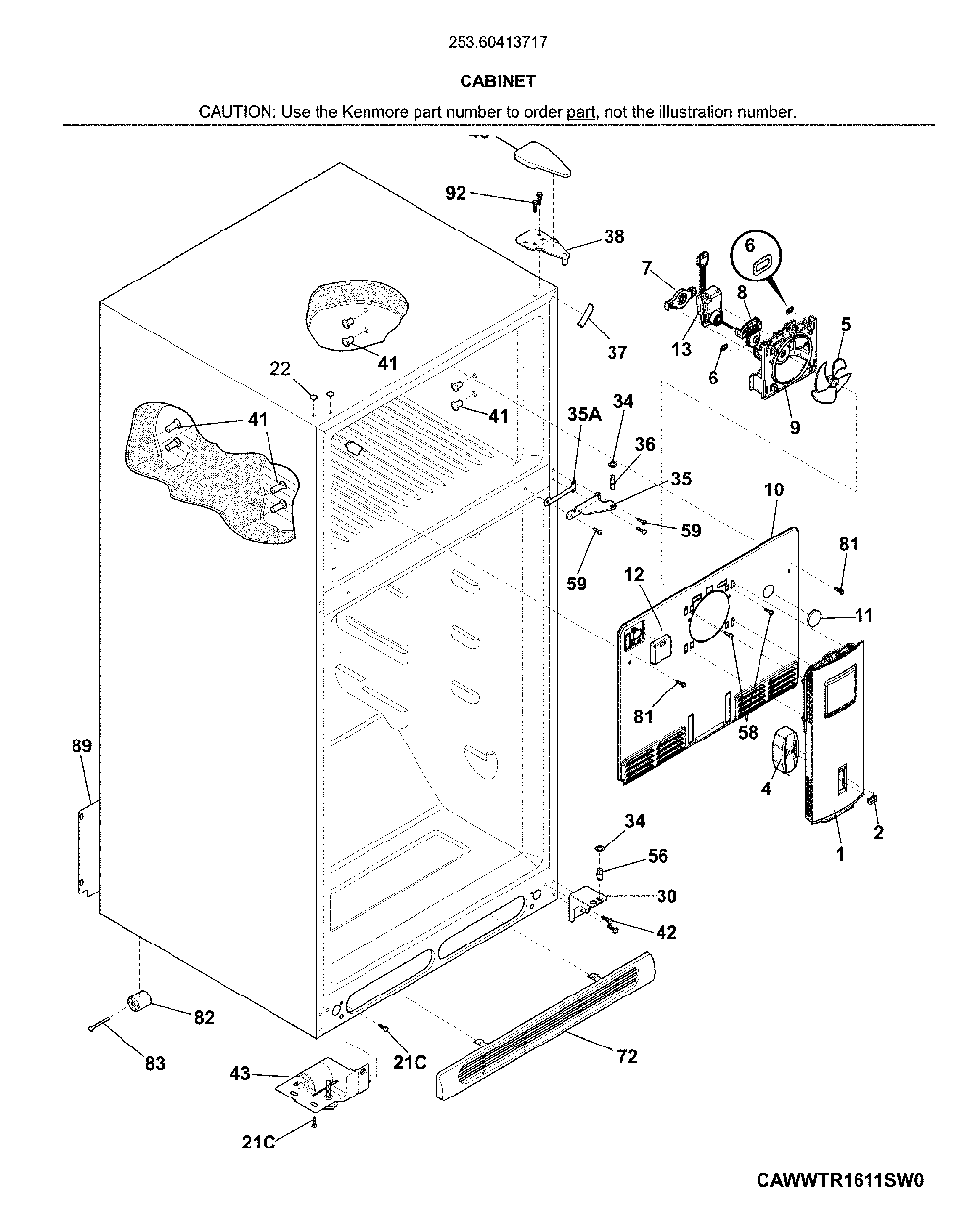 Cabinet Diagram and Parts List for 25360413717  Kenmore Refrigerator