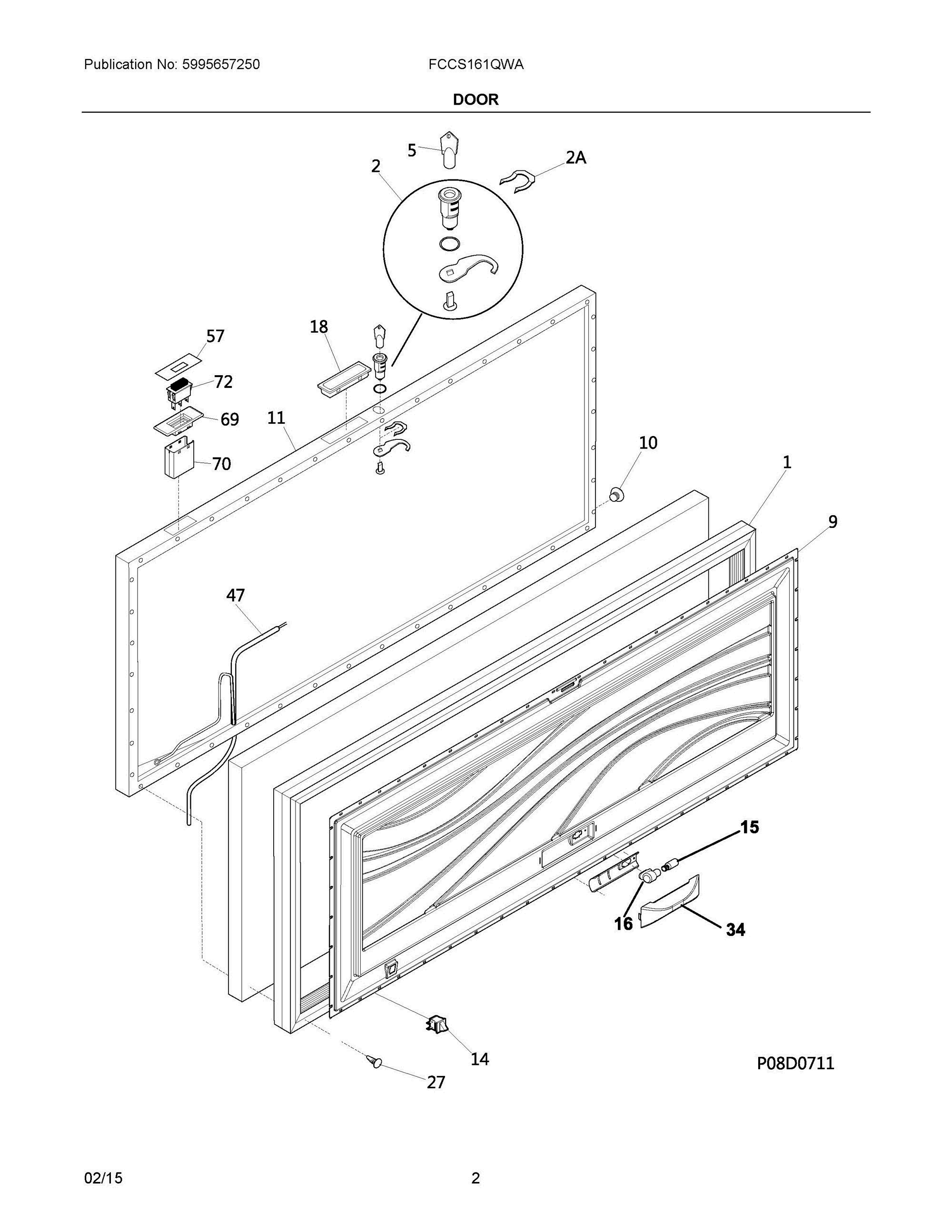 02 - DOOR Diagram and Parts List for FCCS161QWA  Frigidaire Freezer