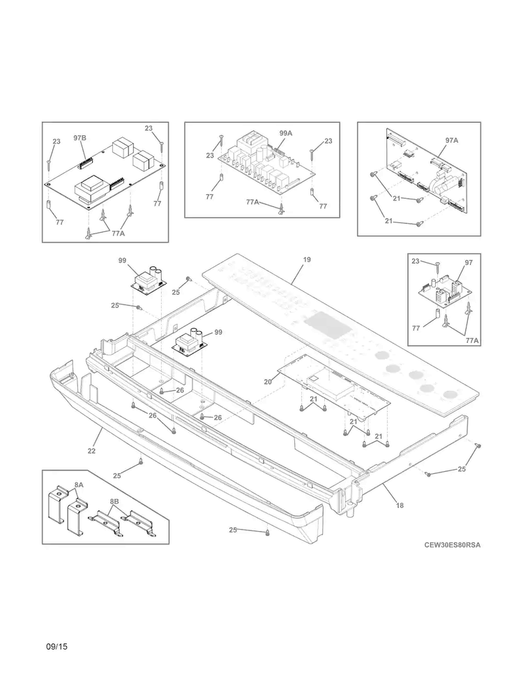 Backguard Diagram and Parts List for EW30ES80RSA  Electrolux Range