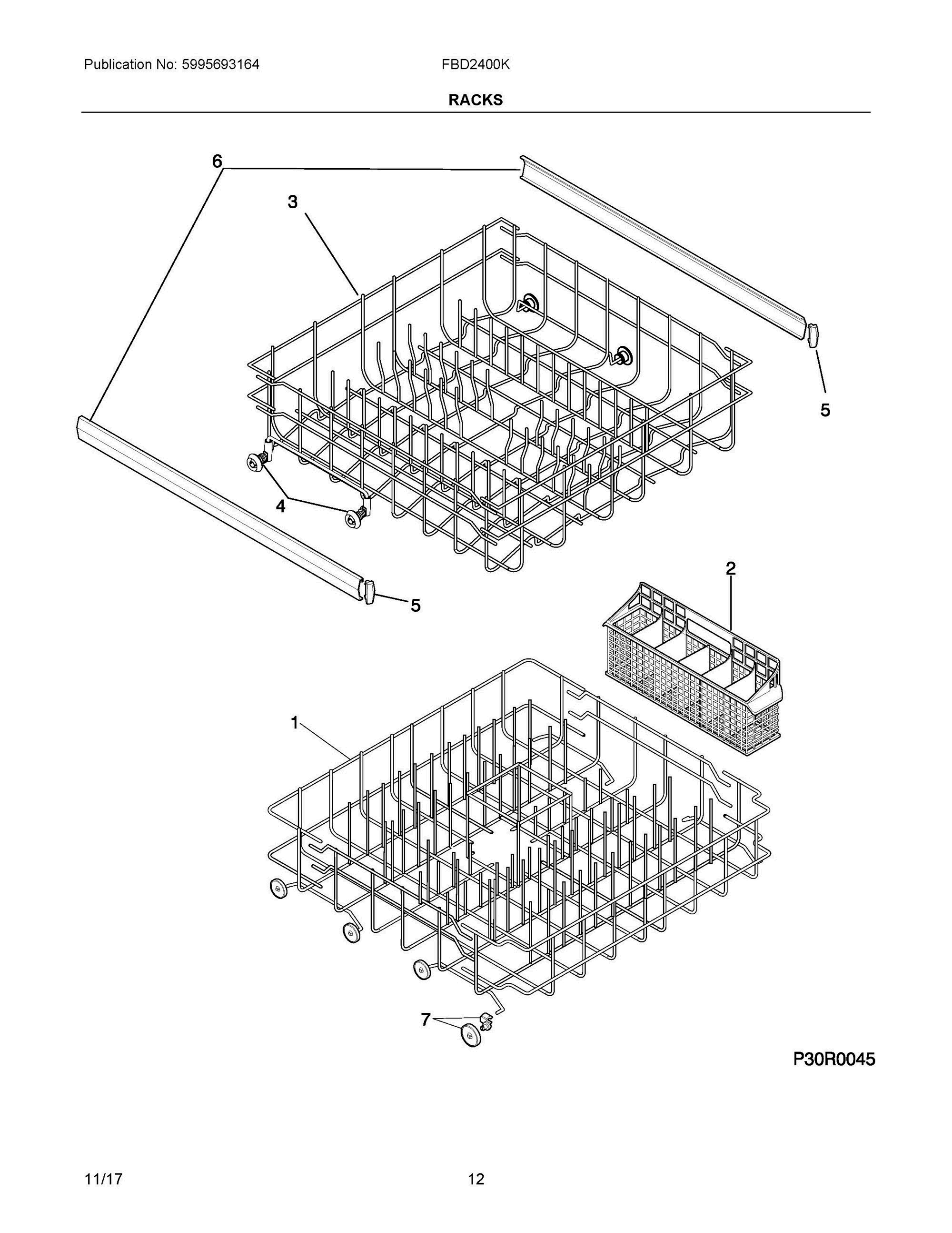 07 - RACKS Diagram and Parts List for FBD2400KS9B  Frigidaire Dishwasher