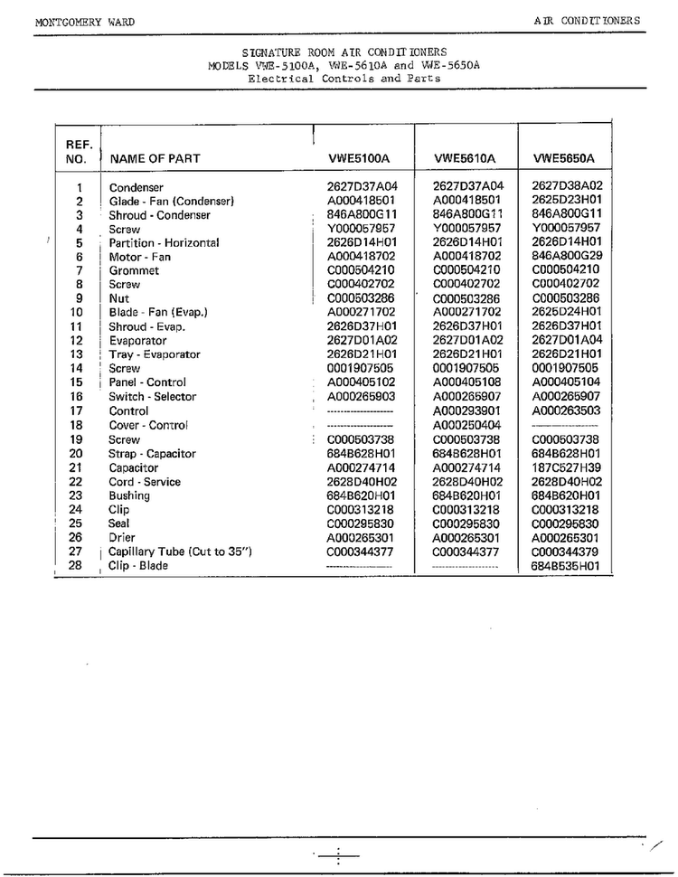 Electrical Controls Page 2 Diagram and Parts List for 5100A  Frigidaire Air Conditioner