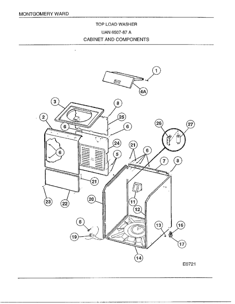 Top Load Washer/cabinet And Componets Diagram and Parts List for 6507-87A  Frigidaire Washer