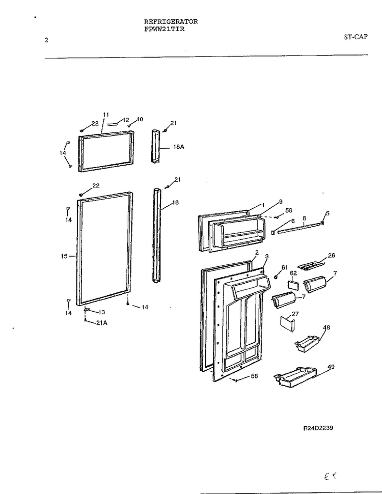 Refrigerator Diagram and Parts List for FPWW21TIR  Frigidaire Refrigerator