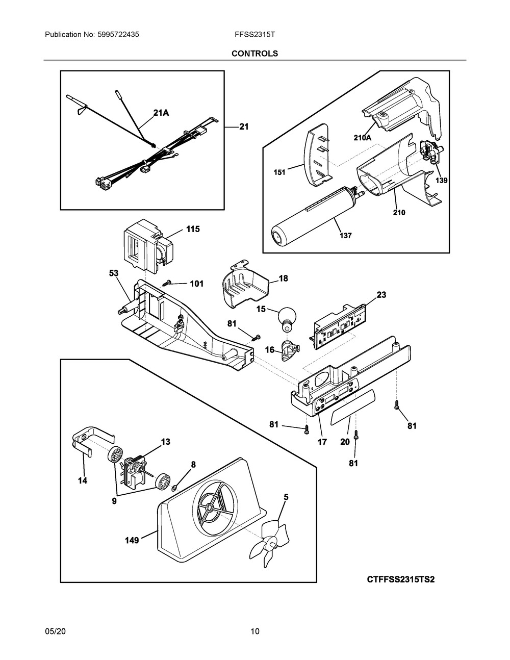 Controls Diagram and Parts List for FFSS2315TS5  Frigidaire Refrigerator