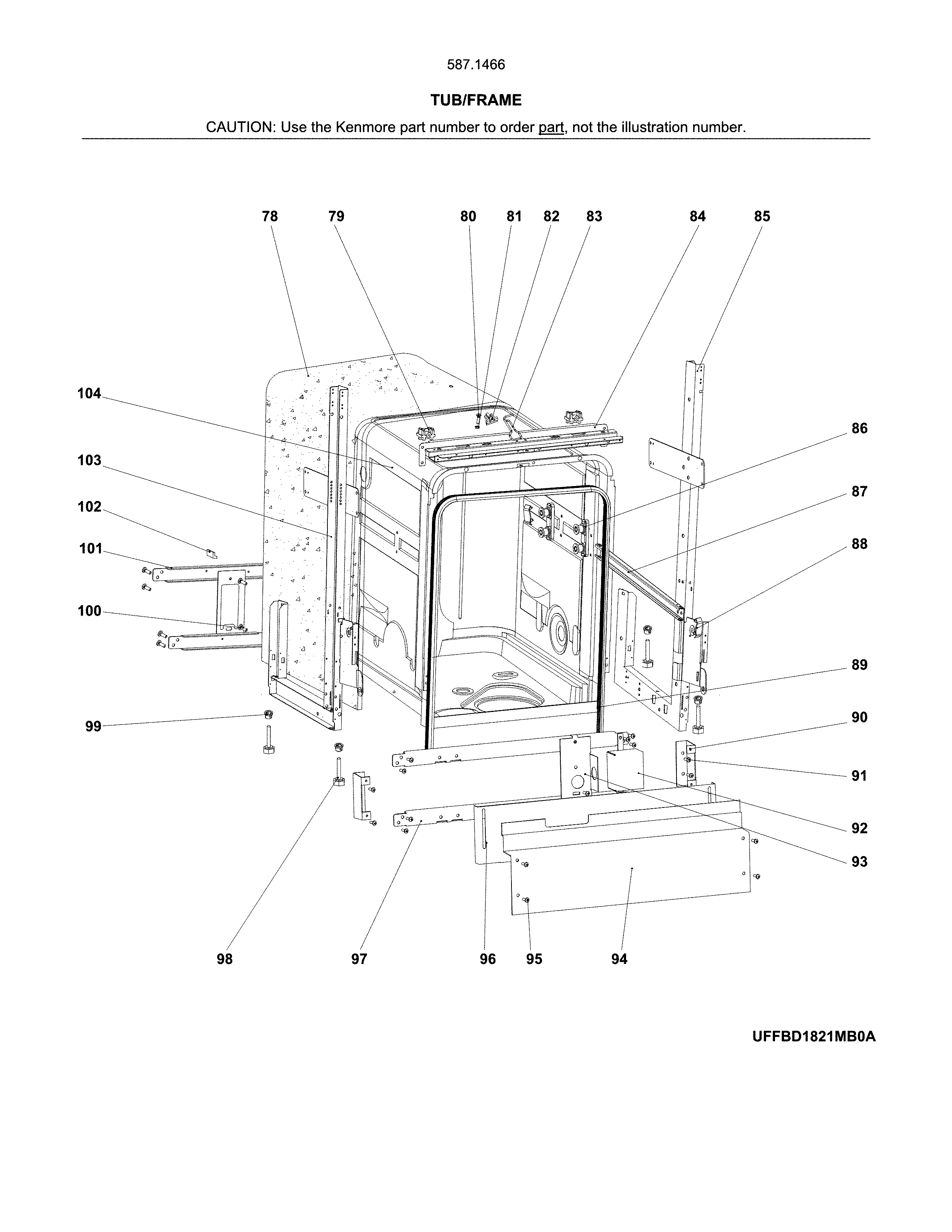 Tub/frame Diagram and Parts List for 58714662201B  Kenmore Dishwasher