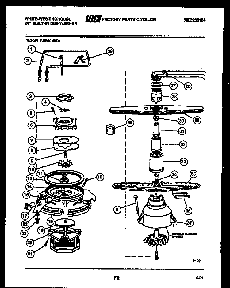 MOTOR PUMP PARTS Diagram and Parts List for SU550NXR1  Frigidaire Dishwasher