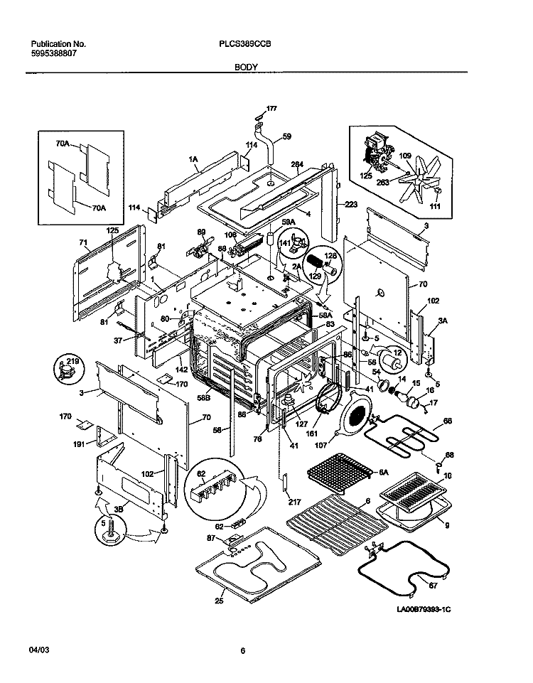 BODY Diagram and Parts List for PLCS389CCB  Frigidaire Range