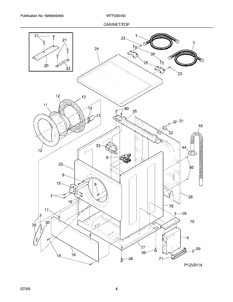CABINET/TOP Diagram and Parts List for WTF330HS1  Westinghouse Washer