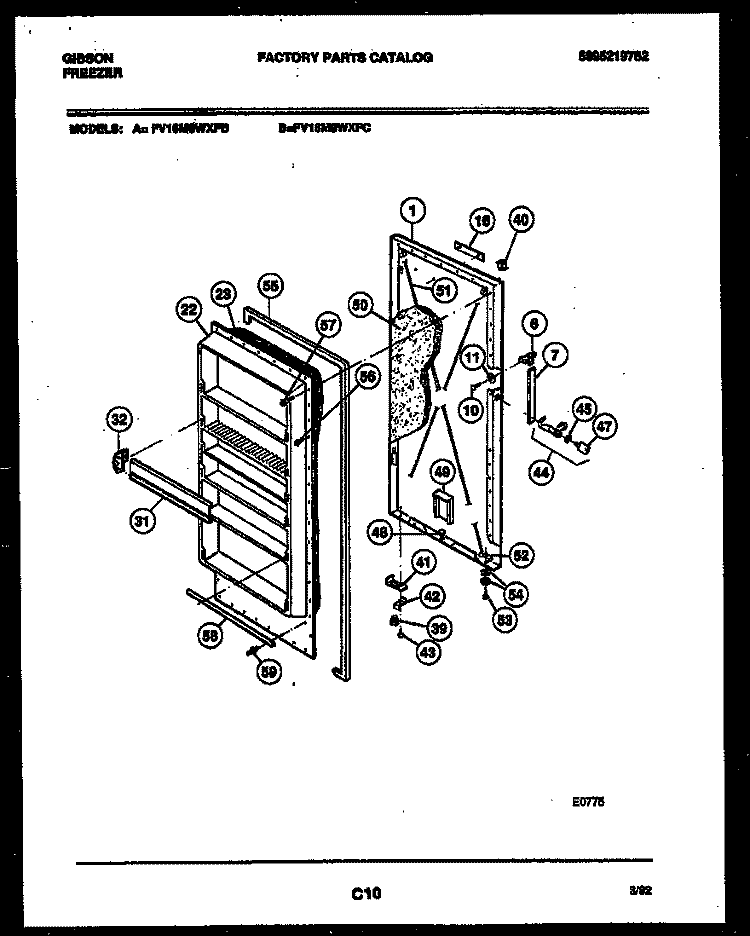 DOOR PARTS Diagram and Parts List for FV16M9WXFB  Gibson Freezer