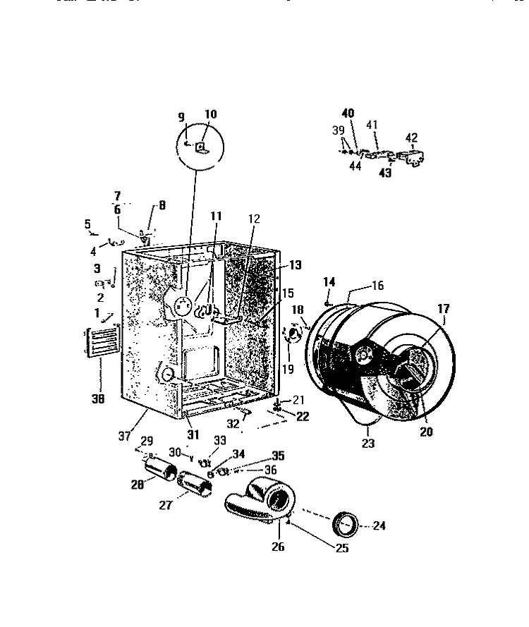 CABINET, DRUM, HEATER HOUSING Diagram and Parts List for DE650EDV1  Frigidaire Dryer