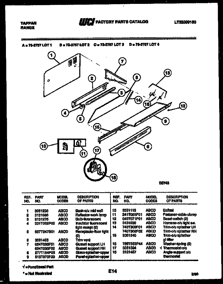 SPLASHER CONTROL Diagram and Parts List for 73-3757-66-02  Tappan Range