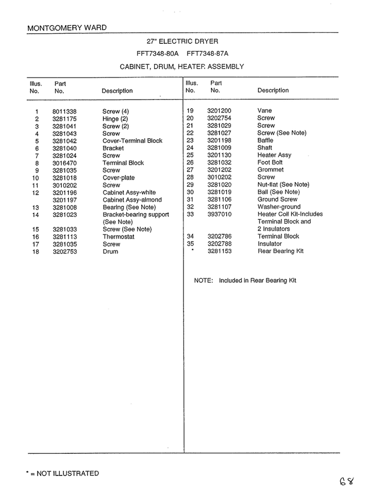 Cabinet, Drum, Heater Assembly Page 2 Diagram and Parts List for 7348A  Frigidaire Dryer