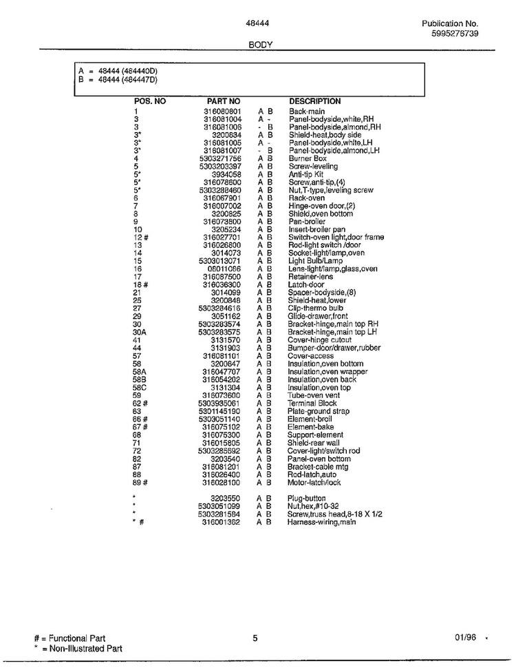 Body Page 2 Diagram and Parts List for 484447D  Frigidaire Range