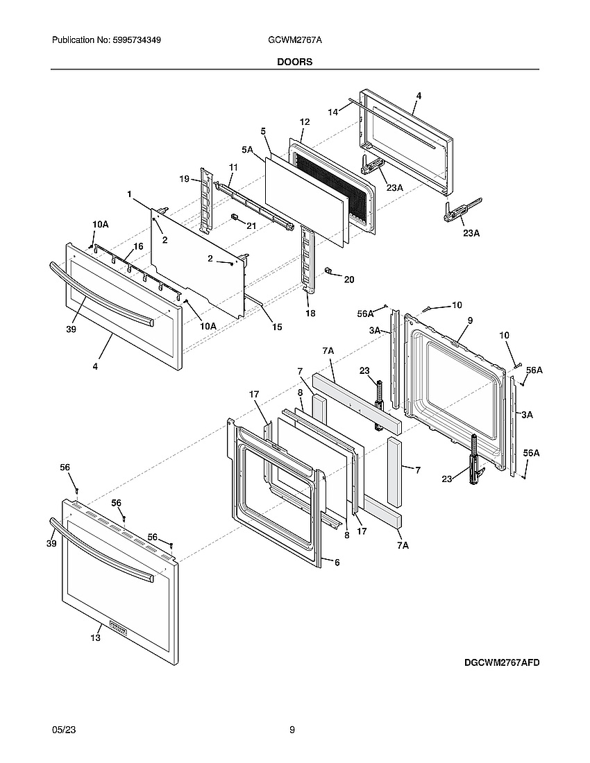 Door Diagram and Parts List for GCWM2767AFE  Frigidaire Range Hood
