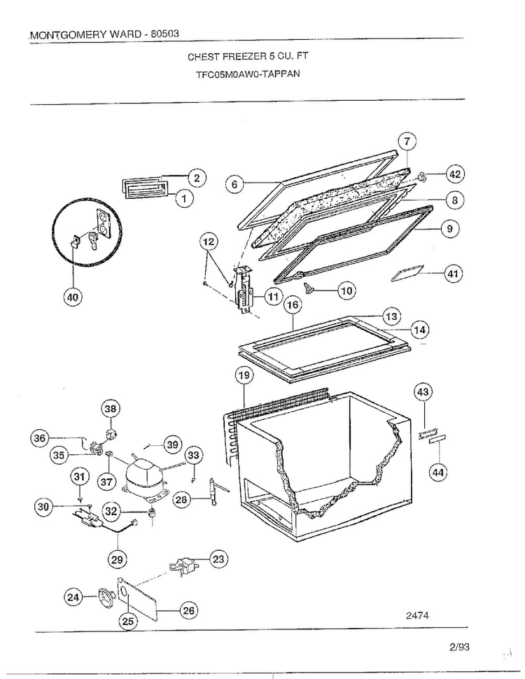 Chest Freezer 5 Cubic Feet Diagram and Parts List for 80503  Frigidaire Freezer