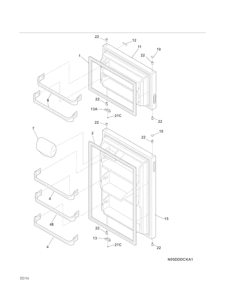 Doors Diagram and Parts List for 2536181401D  Kenmore Refrigerator