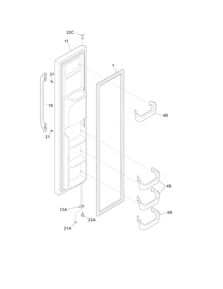 Freezer Door Diagram and Parts List for FFHS2622MBG  Frigidaire Refrigerator