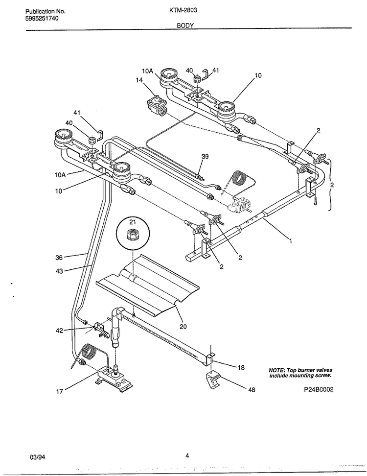 Burner Diagram and Parts List for KTM-2803  Frigidaire Range