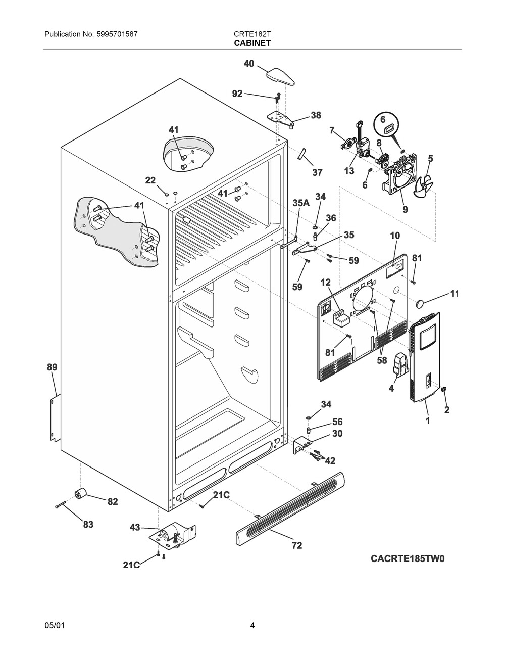 Cabinet Diagram and Parts List for CRTE182TS1  Frigidaire Refrigerator