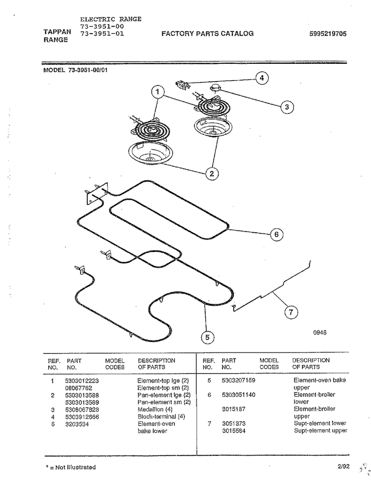 Electric Range Page 13 Diagram and Parts List for 73-3951-00  Tappan Range
